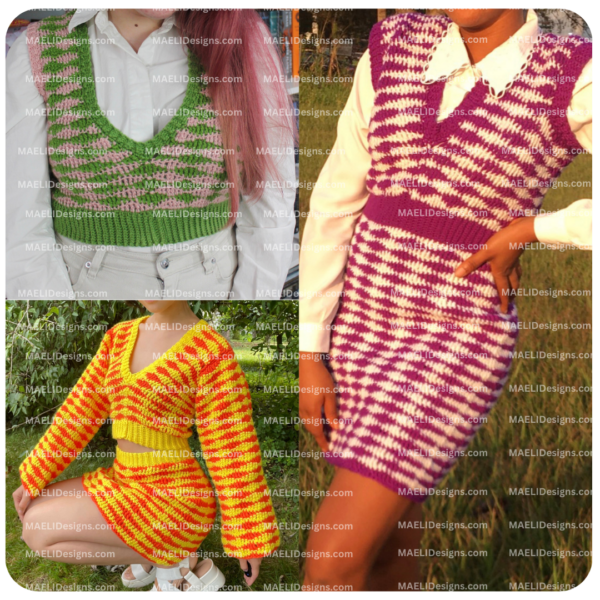 Groovy Waves Sweater Set 4-in-1 Sweater, Vest, Skirt, Dress - Digital Crochet Pattern - Size Inclusive - Image 2